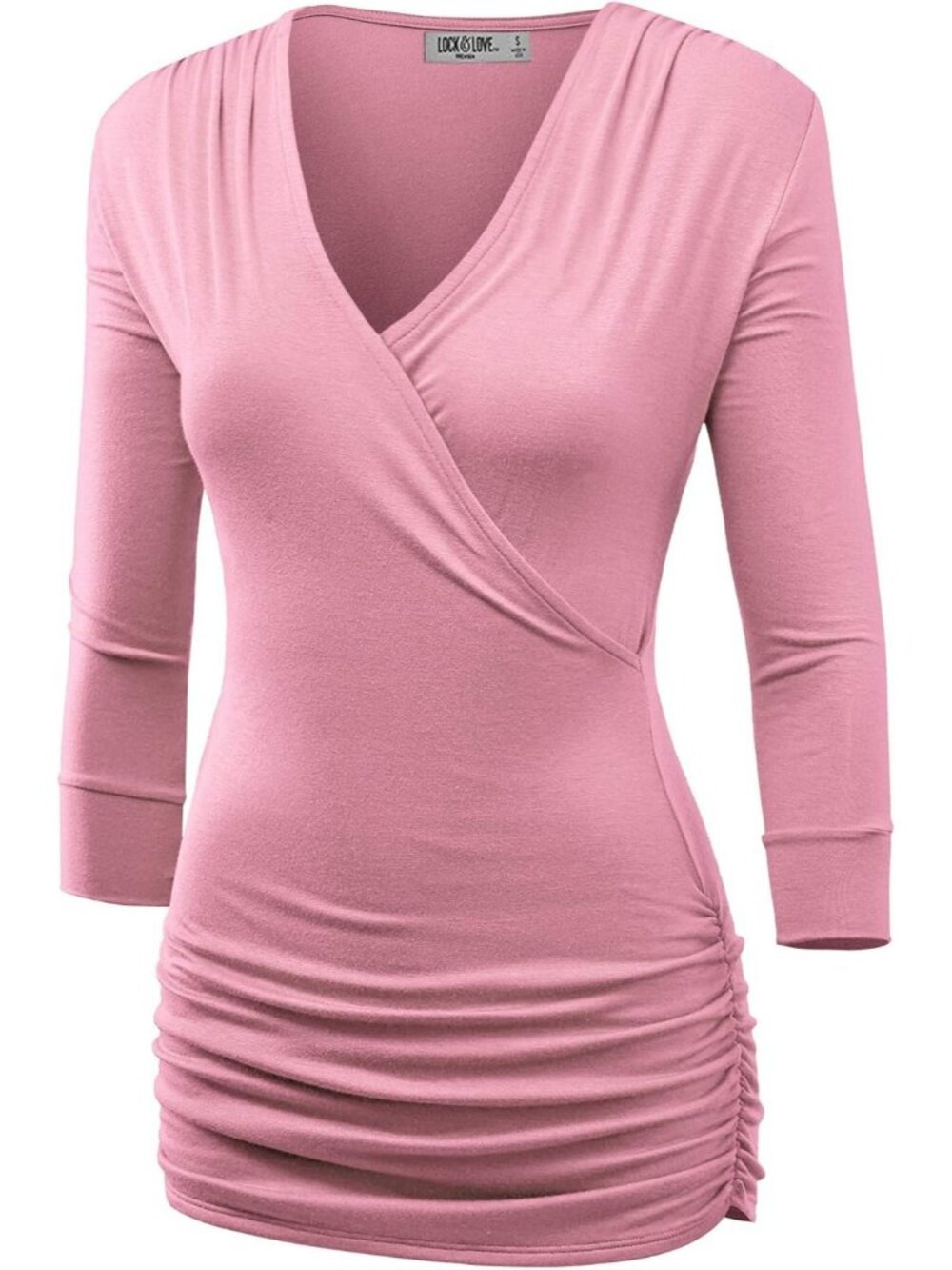 Women's T Shirts Pink V Neck 3/4 Sleeve Cross Front Casual Dress Summer Comfort